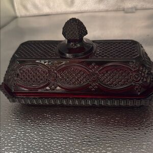 Vintage Avon Cape Cod collection butter dish in ruby red glass